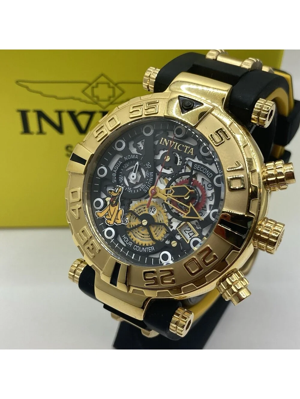 Invicta Disney Subaqua Noma Pluto Gold Skeleton Watch Limited Ed /3000 24518